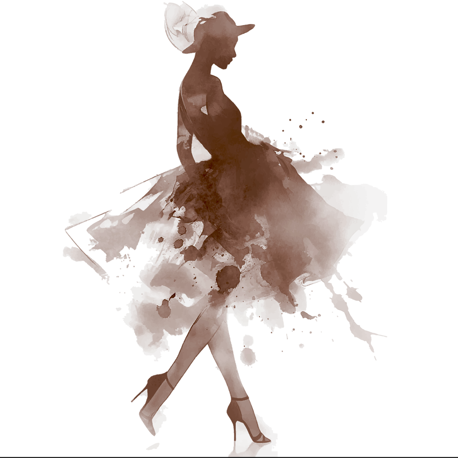 Artistic silhouette of a woman in a dress with watercolor effect on a white background to represent the character Flirtinella, book title of a memoir written by Fern Jean-Joseph